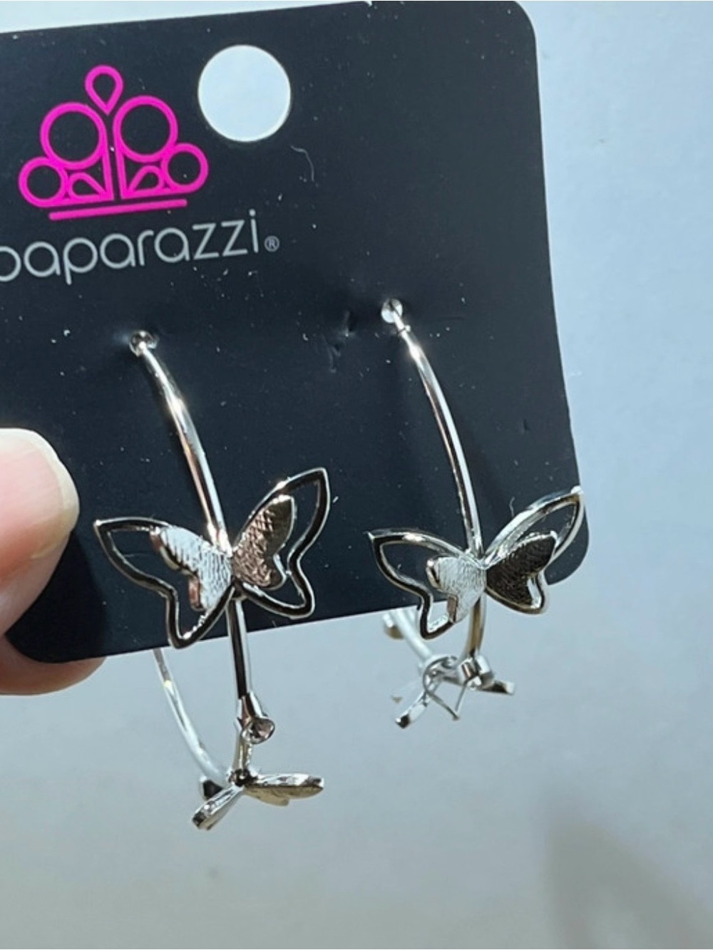 paparazzi Silver Butterfly Hoop Earrings with Dangle Charms